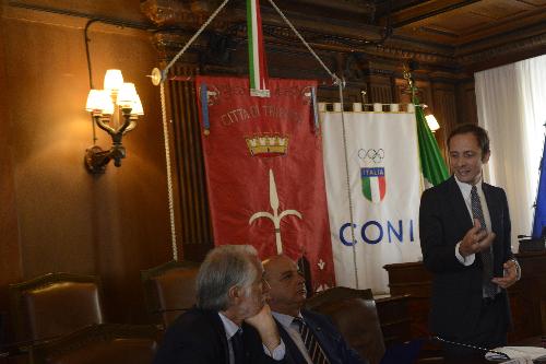 Il governatore del Friuli Venezia Giulia, Massimiliano Fedriga, interviene alla riunione della Giunta nazionale del CONI – Trieste 12/06/2018